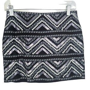 Express Black Sequin Embellished Mini Bodycon Skirt